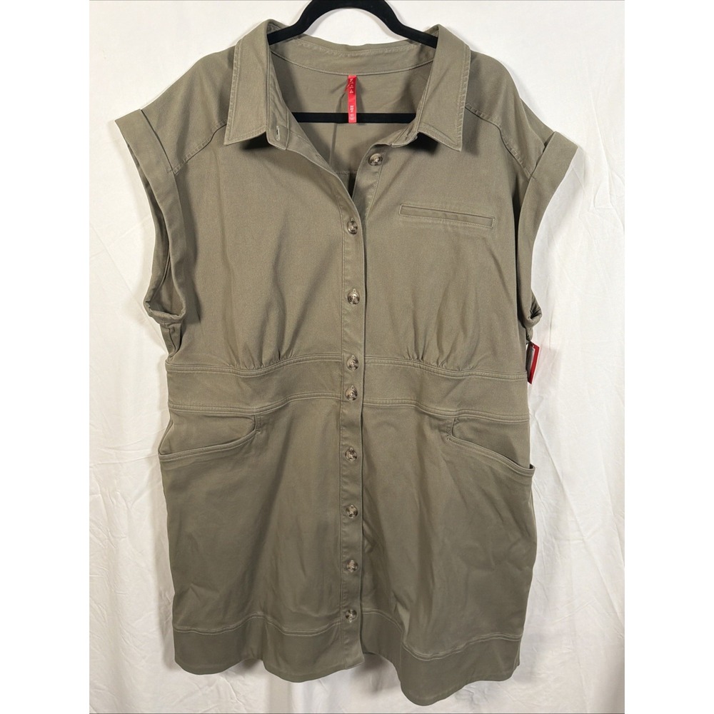 SPANX Olive Green Long Sleeve Shirt Dress
